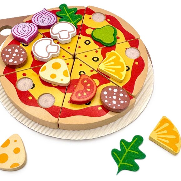 Wood Wooden Make Your Own Pizza Food Playset Restaurant Pretend Role Play New - Picture 4 of 6